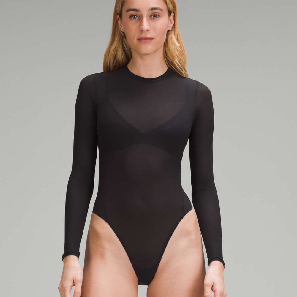 Lululemon Wundermost Nulu Mesh Long-Sleeve Crewneck Bodysuit Black